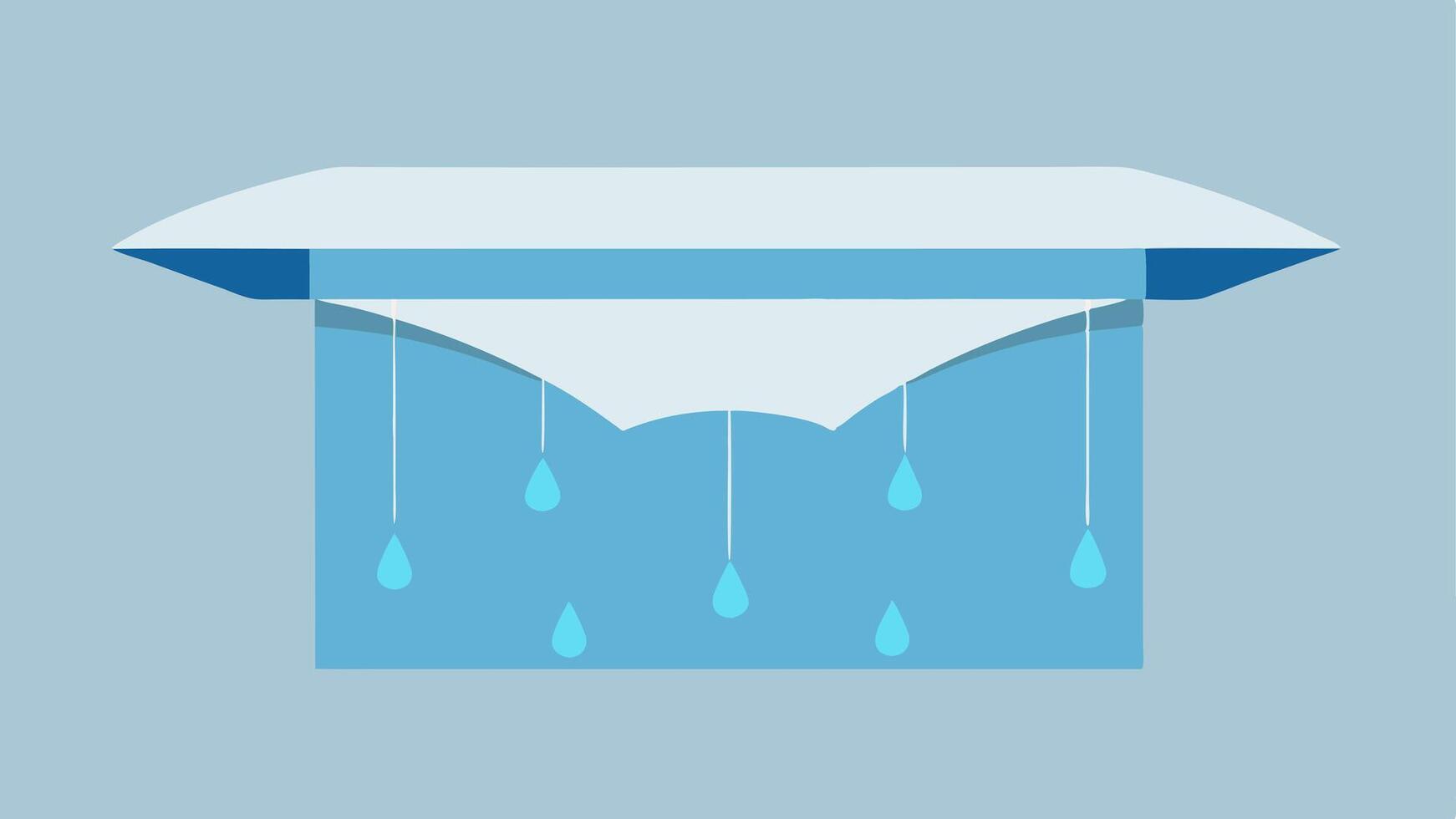 Gentle Rainfall A ceiling panel designed to mimic the sound of raindrops featuring fabric that resembles falling water with soft light filtering through to enhance the ambiance.. vector