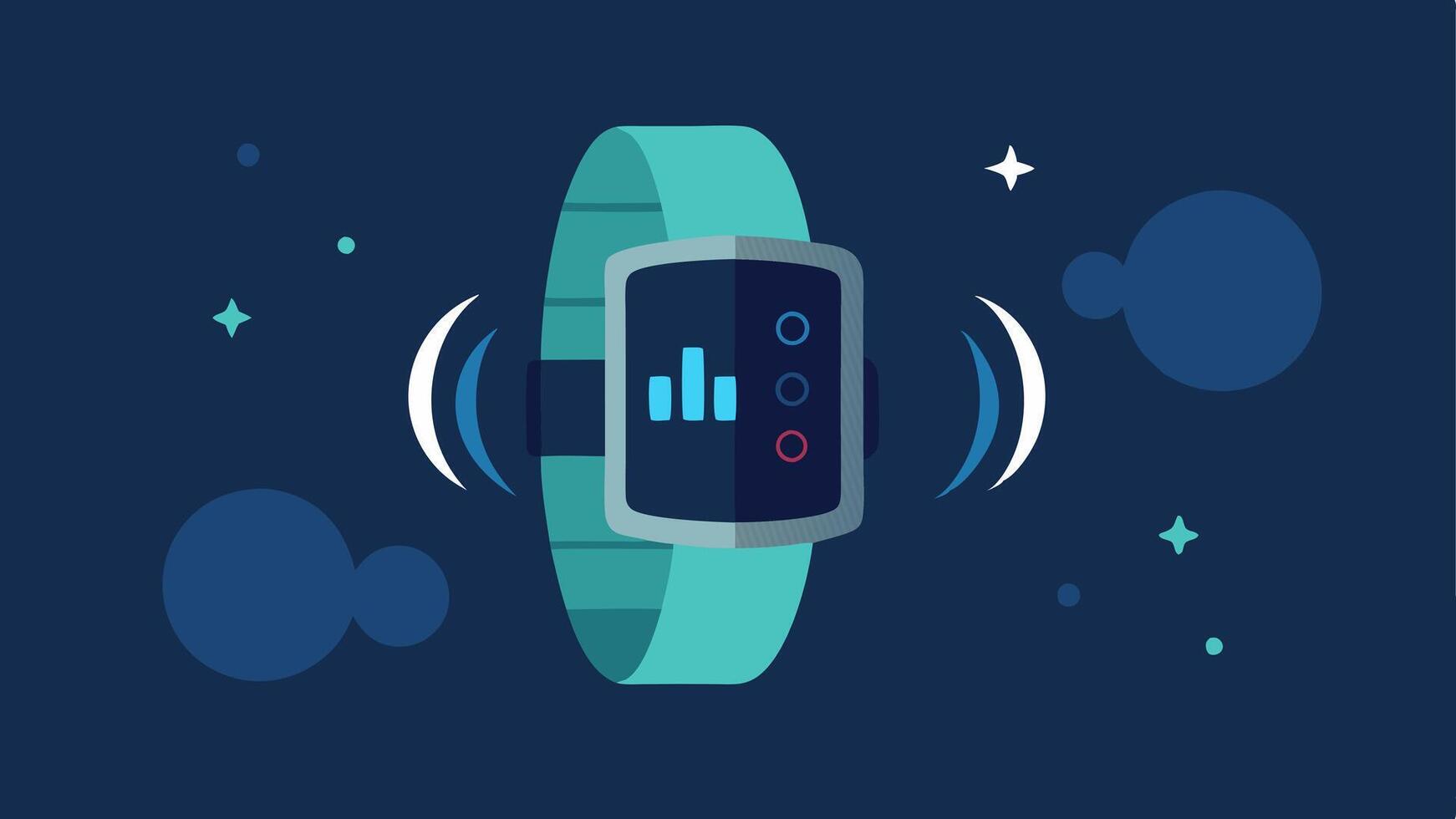 Wristband Style Tracker A sleek modern wristband device with a digital screen displaying respiratory metrics set against a futuristic background of airwaves and respiratory. vector