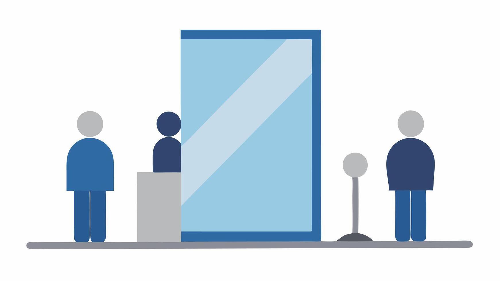 Mirror Placement An image showing a large mirror positioned at an accessible height with a broad view for people in both standing and seated positions.. vector