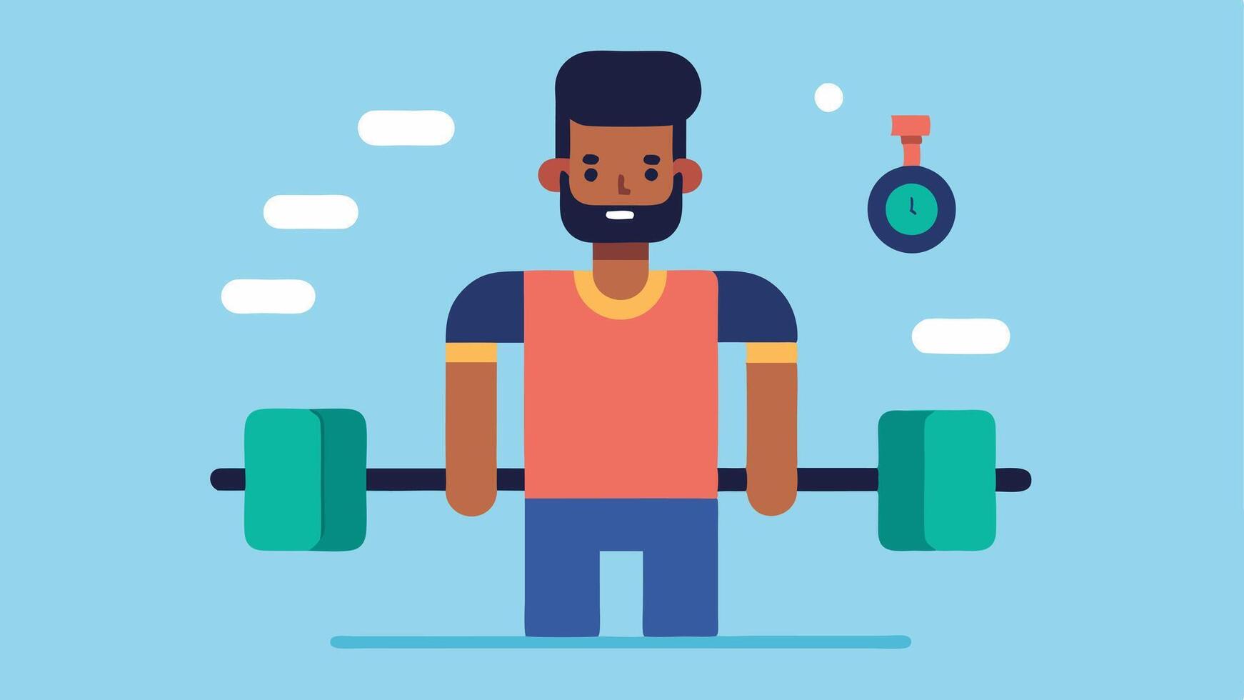Workout Feedback A patient in a gym lifting weights wearing a smarch that vibrates to signify completing a rep goal with visual graphics showing progress bars.. vector