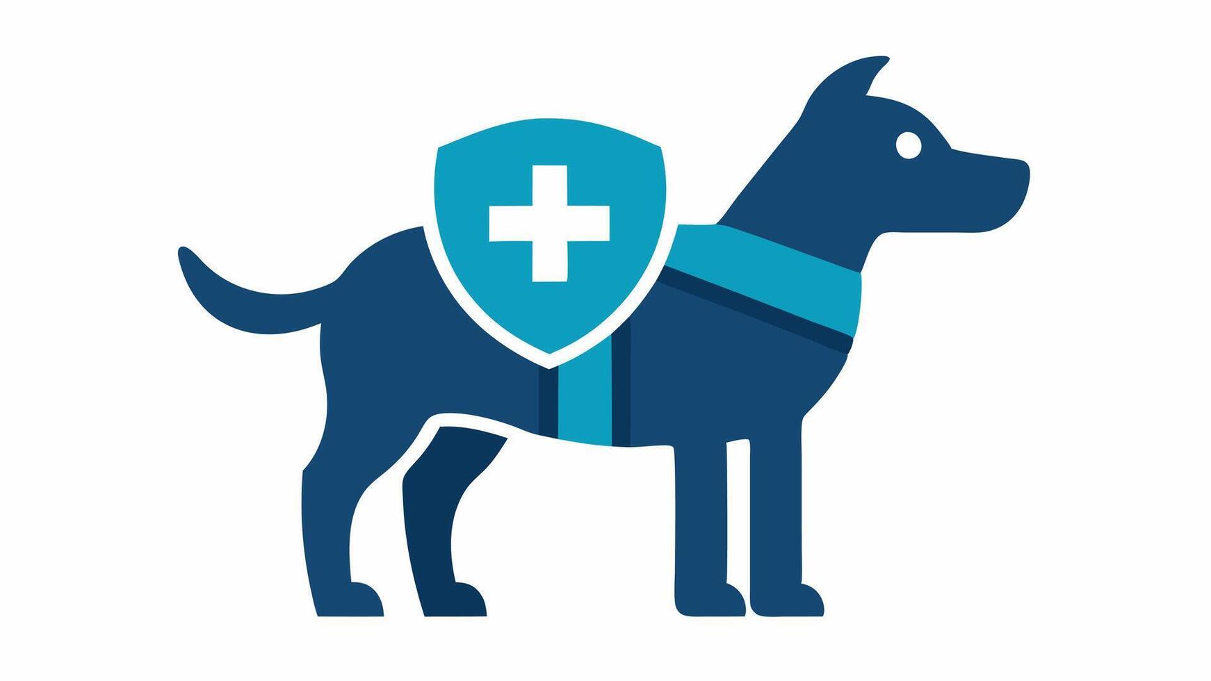Support Animal with Medallion A service animal wearing a harness with an insurance logo representing coverage for healthrelated support animals.. vector