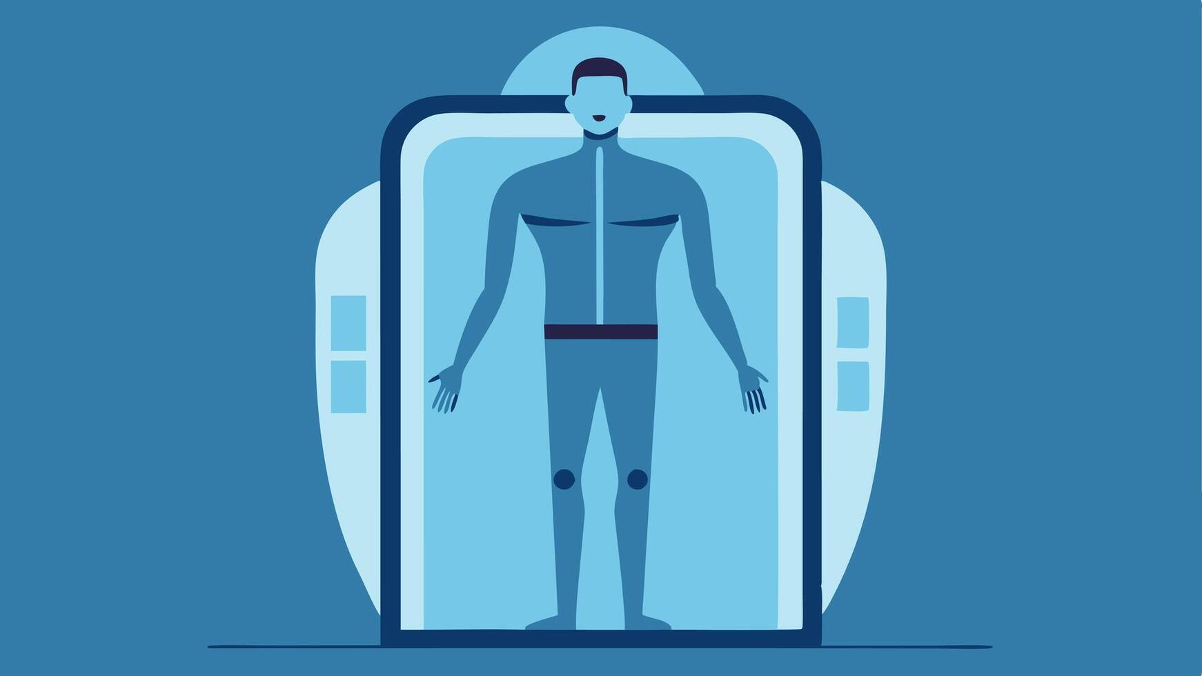 These descriptions should provide a clear and vivid idea of wholebody cryotherapy chambers focused on antiaging treatments for illustrations.. vector