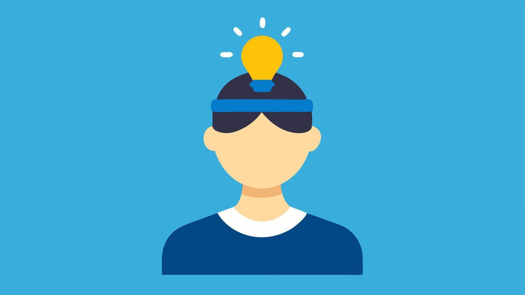 User with Light Bulb A person wearing the headband with a glowing light bulb above their head representing moments of clarity and enhanced memory recall.. vector