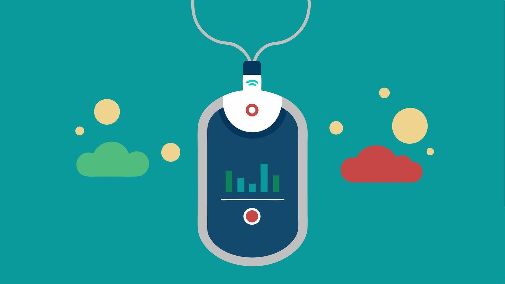 Wearable Air Quality Monitor A small portable device worn around the neck that tracks air quality levels providing live statistics and alerts regarding pollutants.. vector