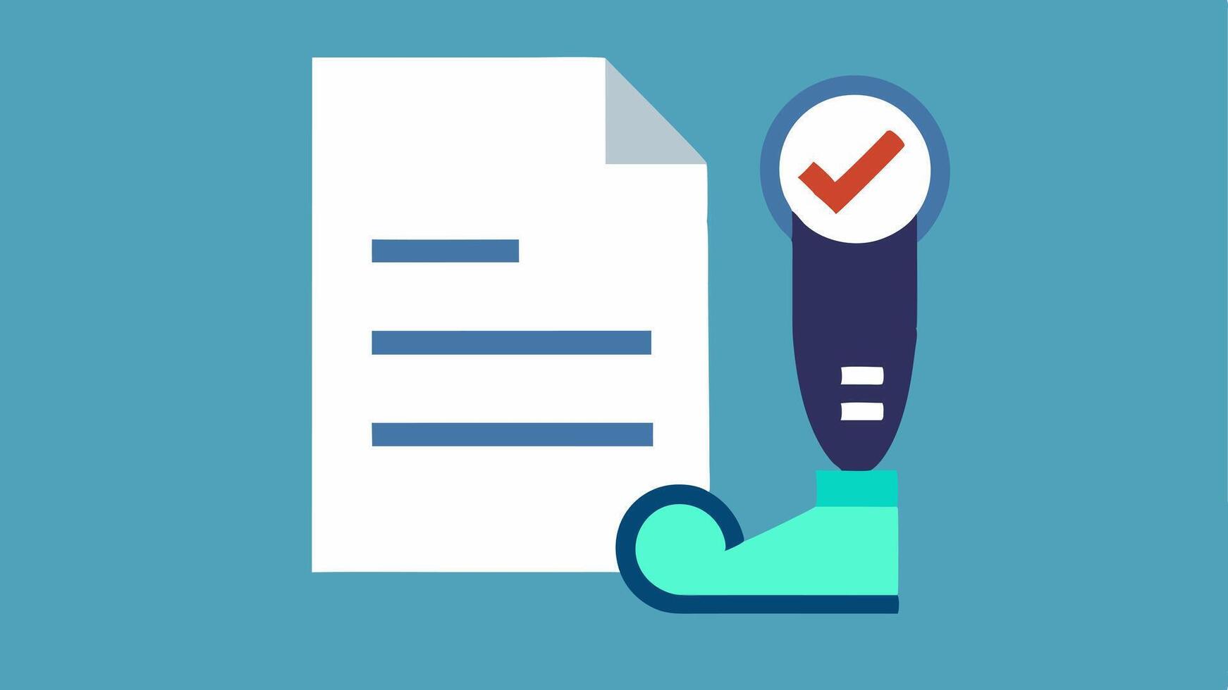 Prosthetic Limb with Insurance Paper A prosthetic limb next to a document with a checkmark highlighting insurance that includes prosthetics coverage.. vector
