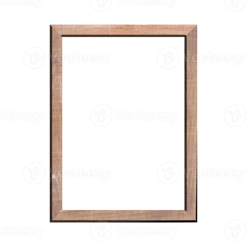 wooden frame with isolated white background. front view of classic wooden frame. for A4 image or text. photo