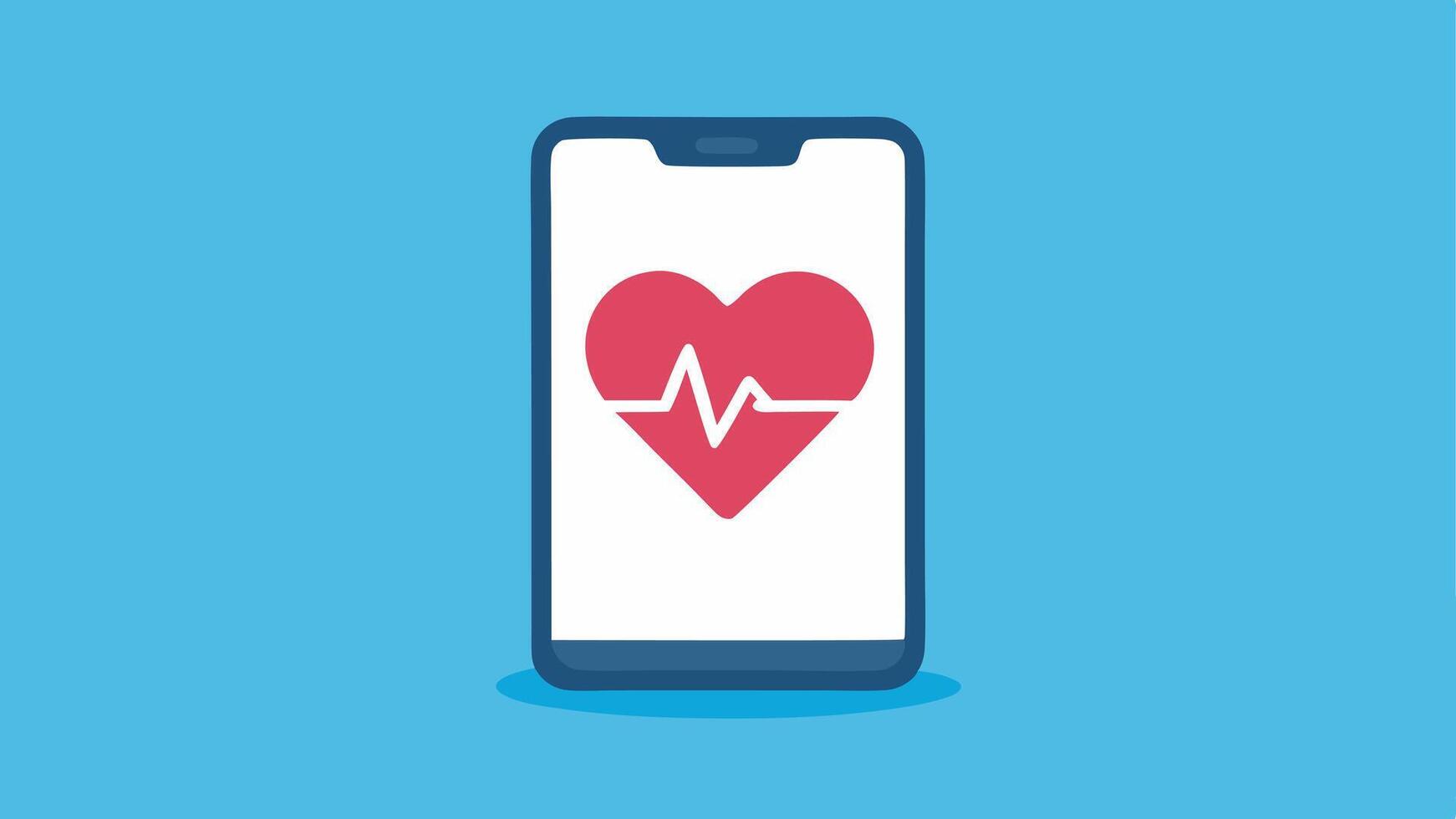 Heart Rate Monitor Screen A smartphone screen displaying an animated heart icon with a fluctuating heartbeat line showcasing heart rate monitoring.. vector