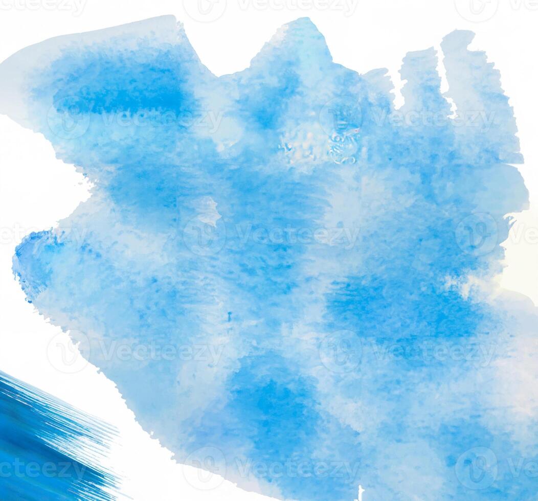 Abstract blue watercolor texture with soft brush strokes and gradient effect on a white background. photo