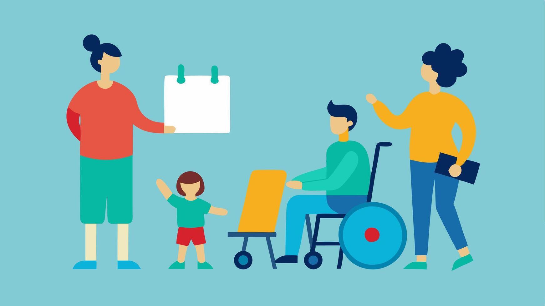 Family Participation A family with a member in a wheelchair participating in an art activity together each painting on their canvases promoting inclusivity and bonding through. vector