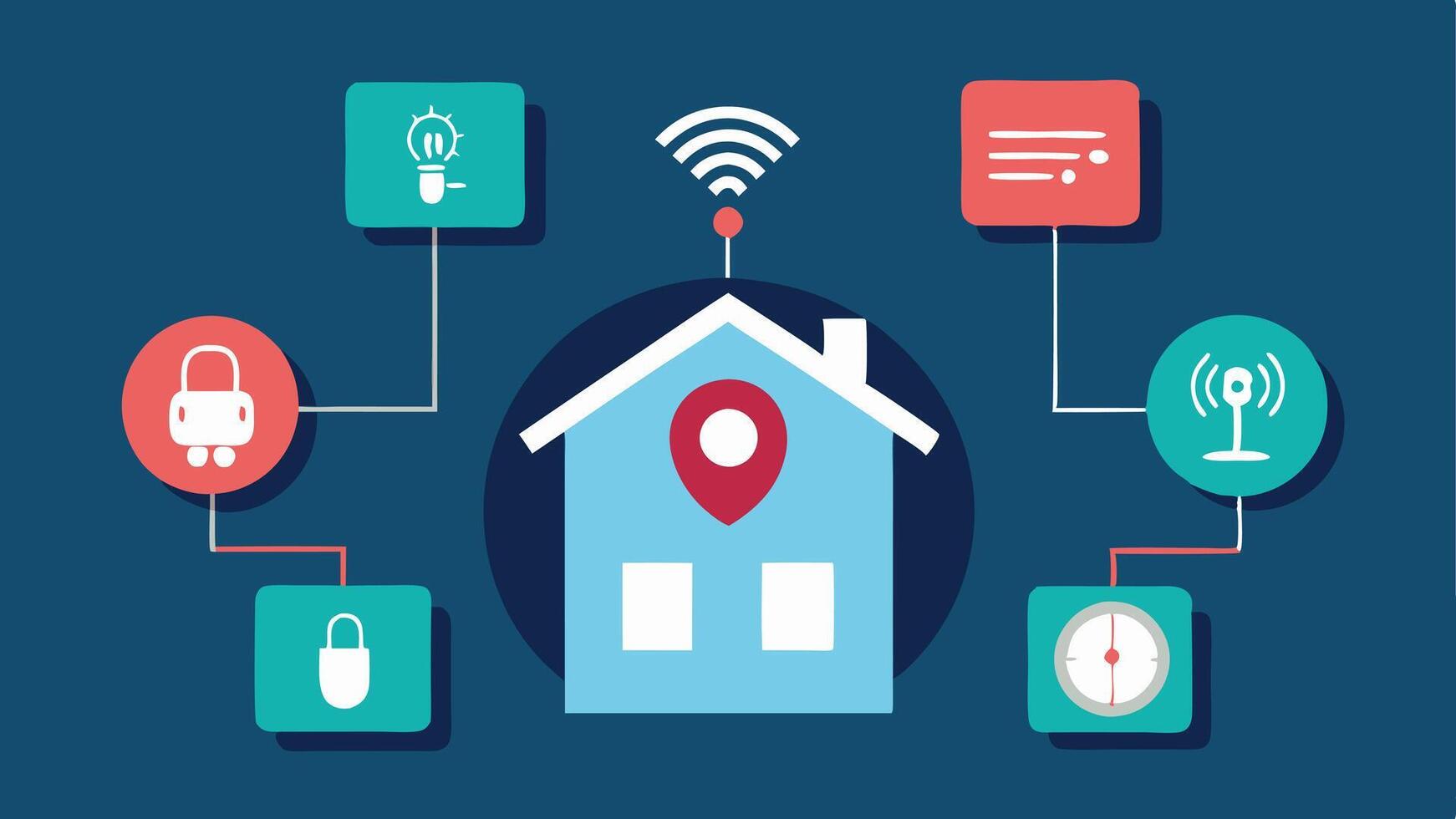 Emergency Alert An individual using a smart home system to send a voice alert for help in case of an emergency with visible icons representing a connected security system.. vector