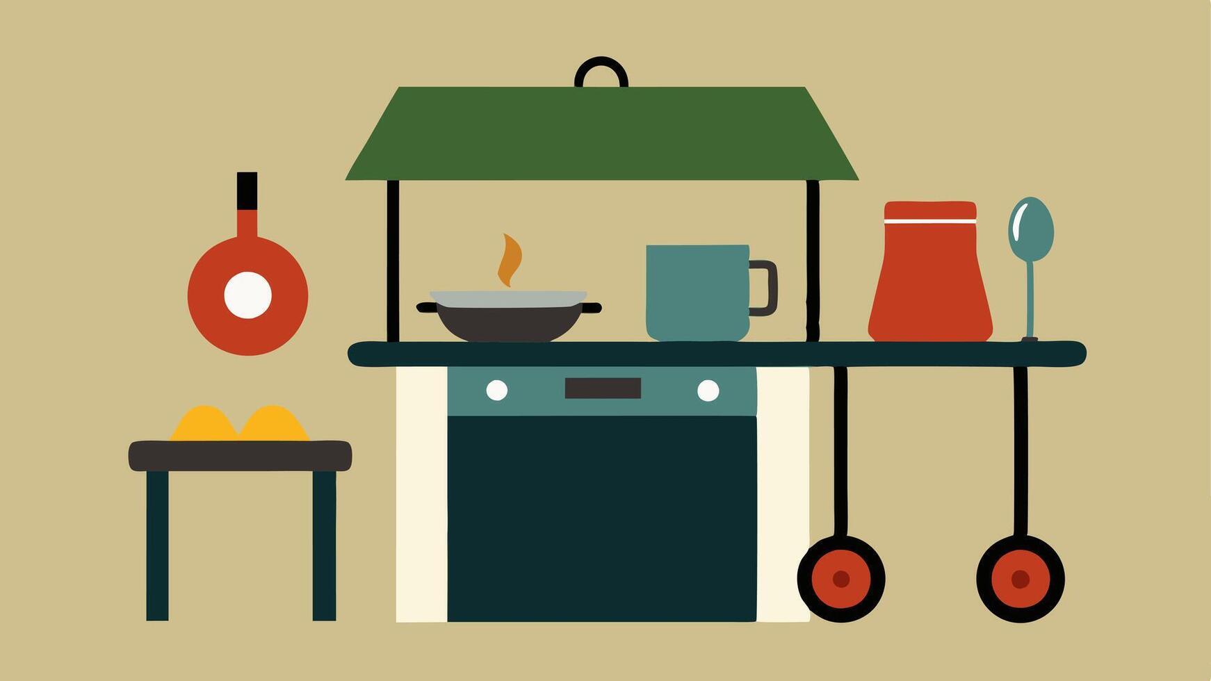 Camp Cooking Station An openair cooking setup at a campsite with accessible countertops and cooking tools adjusted for wheelchair users.. vector