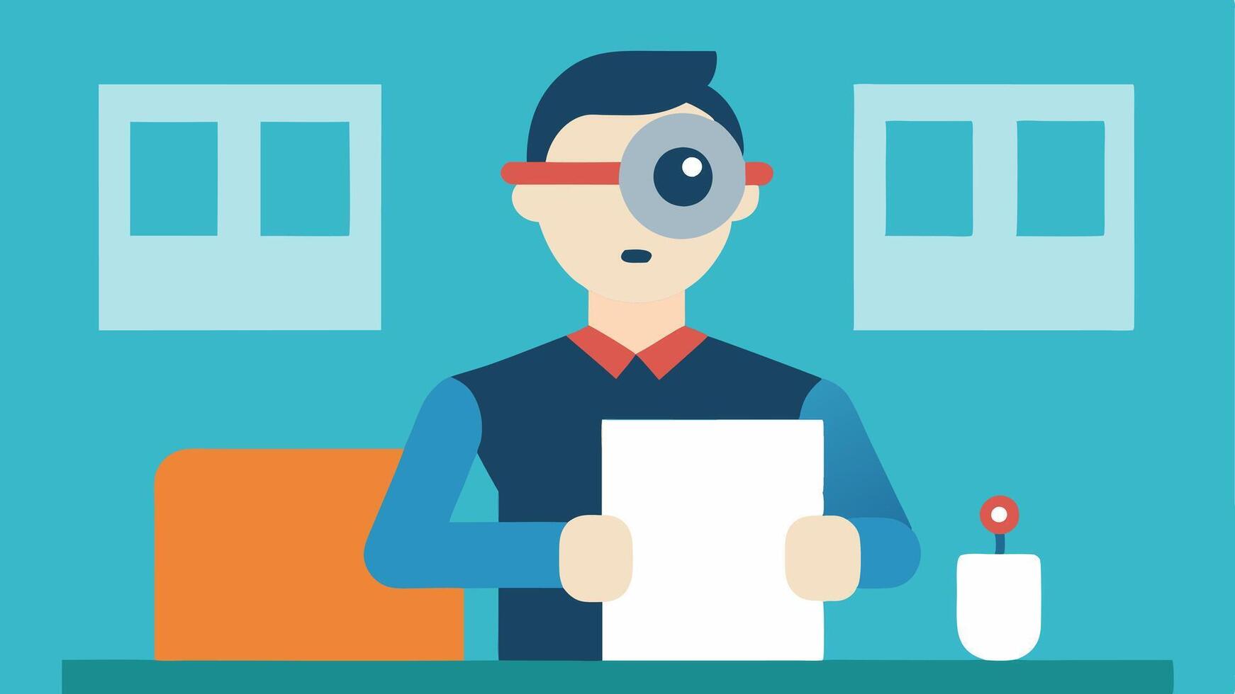 Finding Focus A student in a lecture hall their bionic eye zooming in on the professors notes while highlighting key concepts for effective studying.. vector