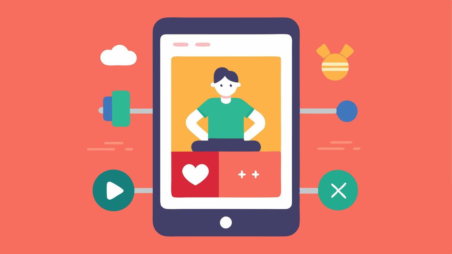 Fitness App Interface A smartphone showing an inclusive fitness app with features like adjustable workouts sign language videos and visual timers to assist users with diverse. vector