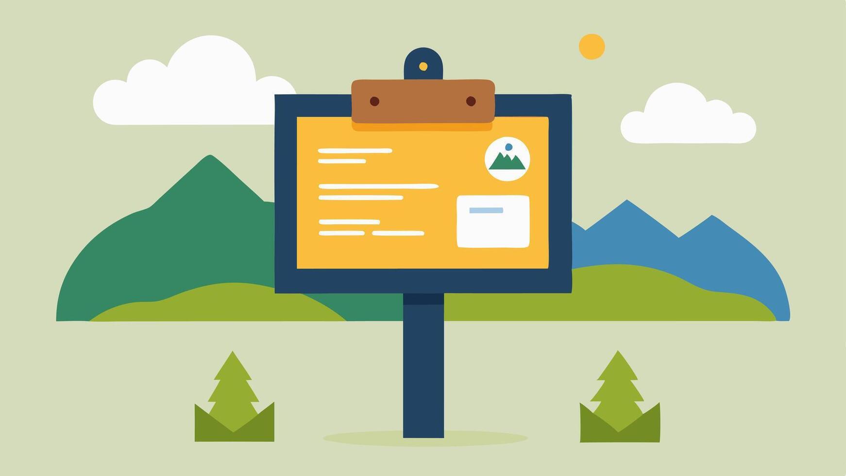 Educational Signage A large easytoread signboard at a trailhead with text and illustrations in various formats to accommodate different needs.. vector