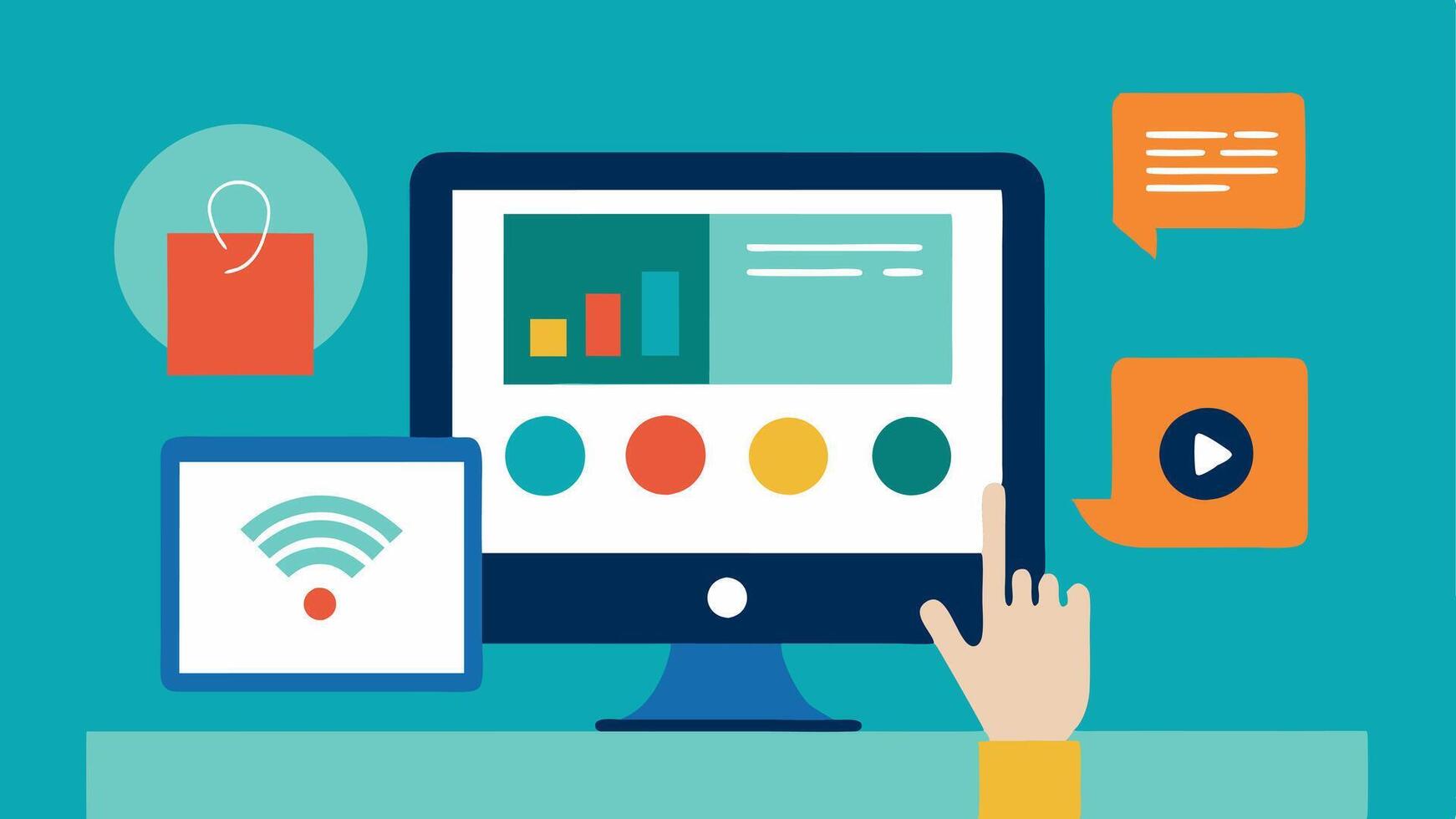 asistencial tecnología un de cerca de un mano utilizando un especializado touchpad con un discurso a texto software en un computadora pantalla mostrando vistoso gráficos exhibiendo claro comunicación en. vector