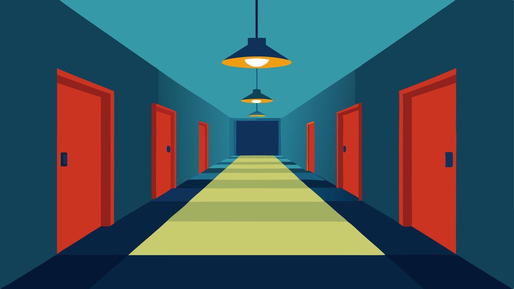 Brightly Lit Hallways A hallway illustration with ample lighting including overhead fixtures and lighted baseboards to help navigate safely.. vector