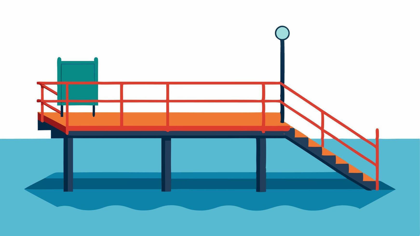 Fishing Dock with Accessibility Features A fishing dock designed with wide platforms and handrails allowing individuals with disabilities to fish comfortably.. vector