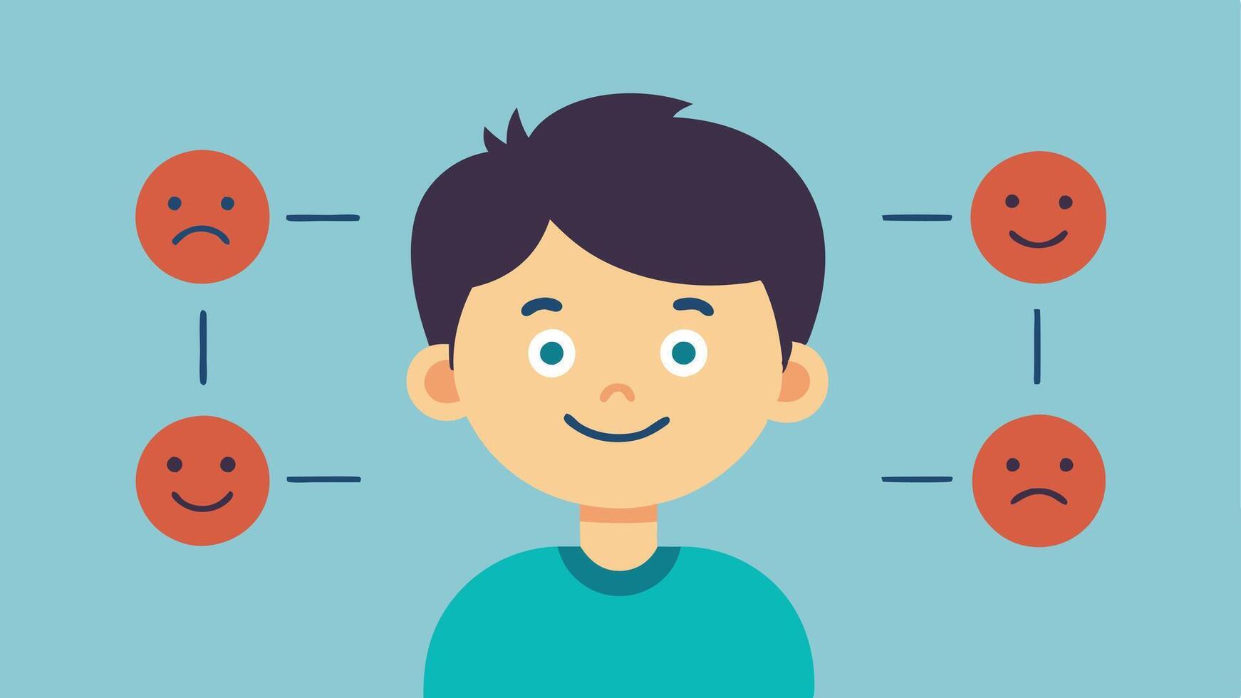 Emotion Chart A simple chart showcasing various emotions with expressive facial illustrations designed to help children identify and understand their feelings.. vector