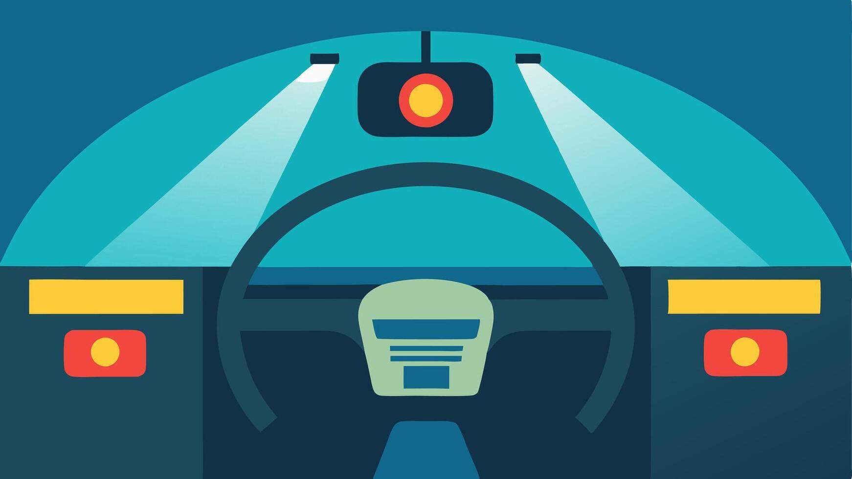 Dome Lights and Alert Systems A depiction of a vehicle interior with bright dome lights and alert signals integrated into the car for visually impaired drivers promoting awareness. vector