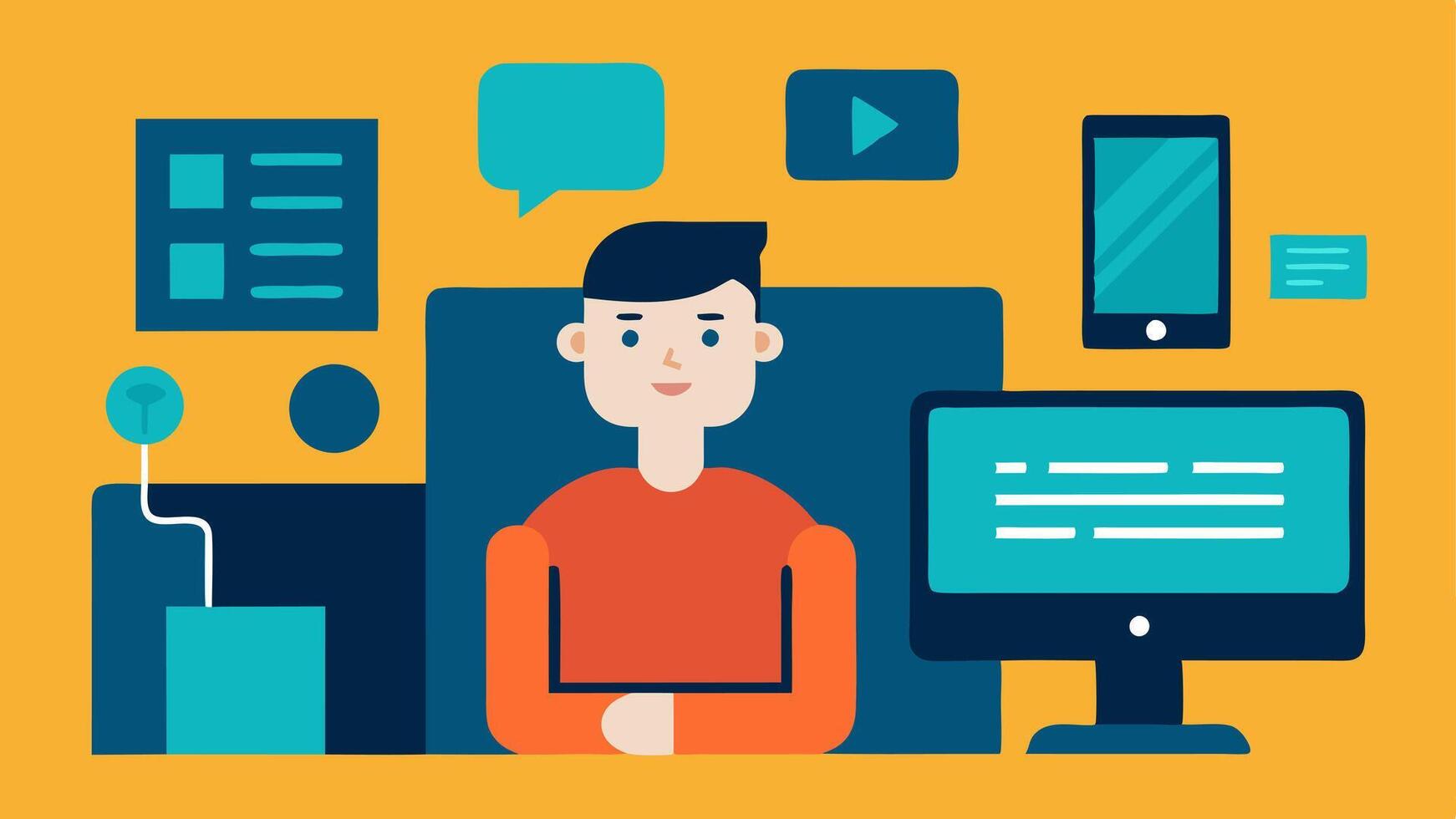 Assistive Technology A workstation featuring various assistive technology devices like screen readers and speechtotext software with an employee using them.. vector