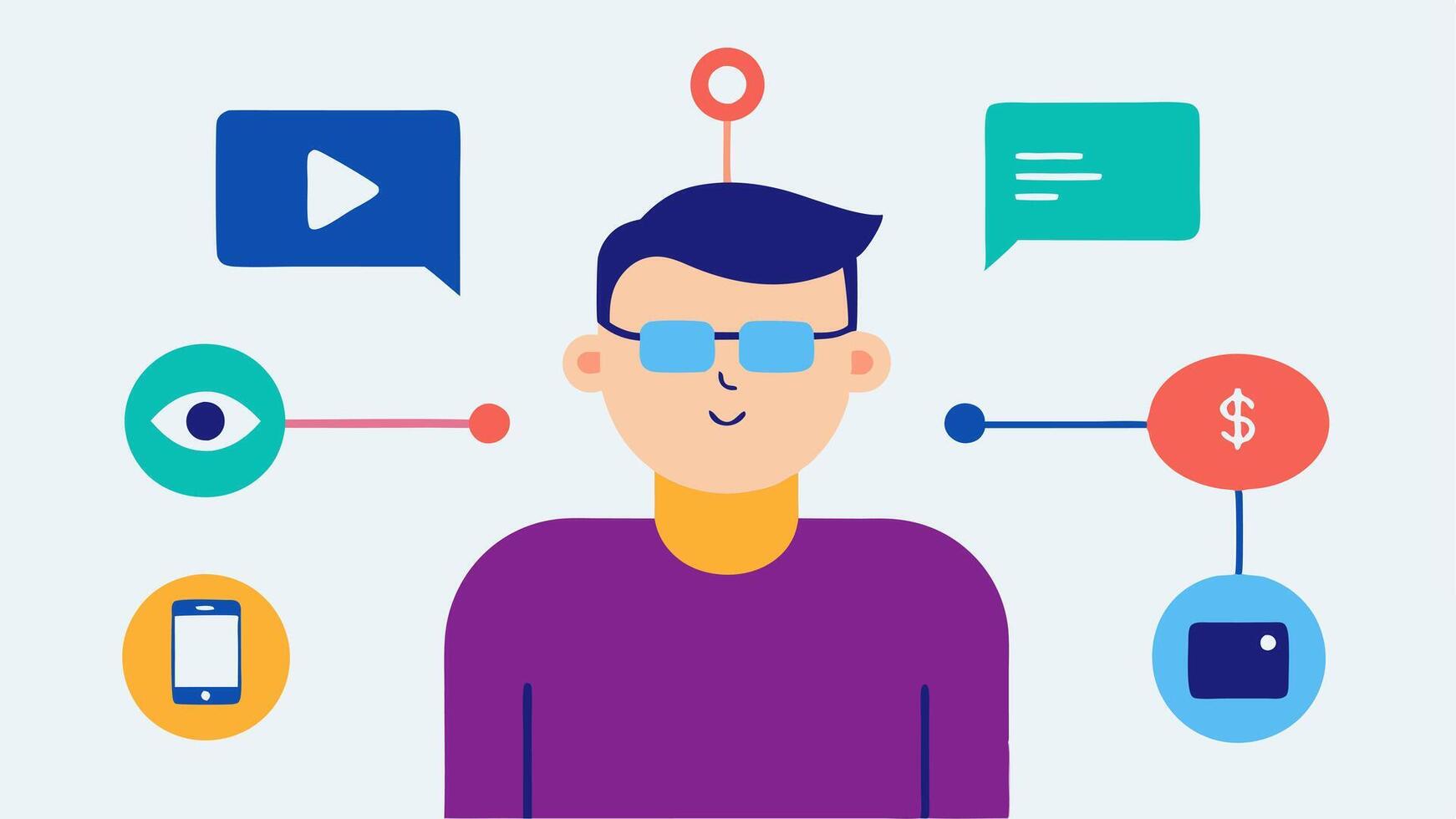 Adaptive Technology A depiction of a person with a disability using a specialized device like a mouth stick or eye tracker to interact with social media showcasing the use of. vector