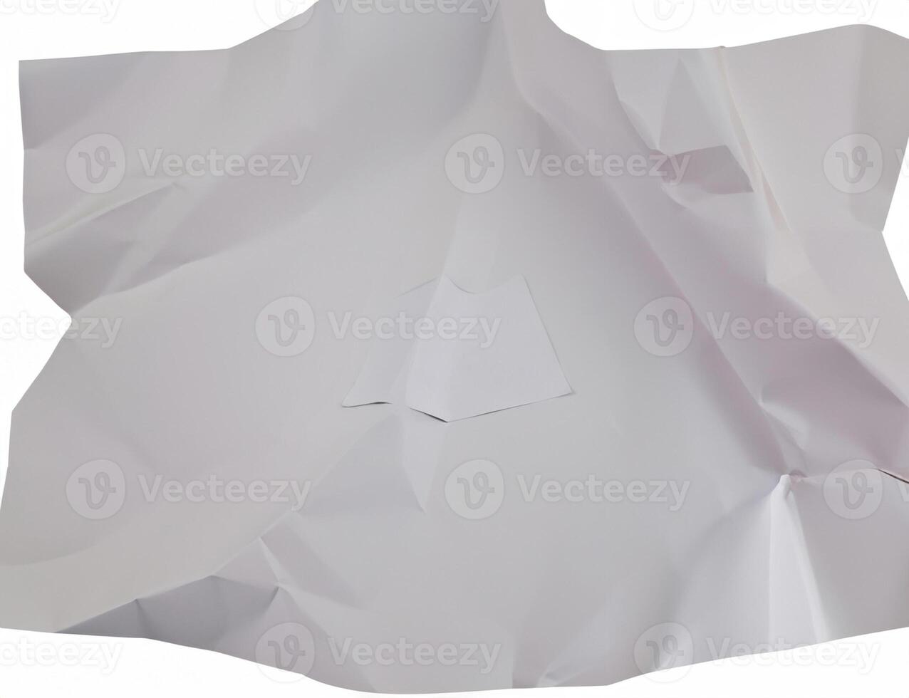 A crumpled sheet of white paper with deep folds and wrinkles, isolated on a plain white background. photo