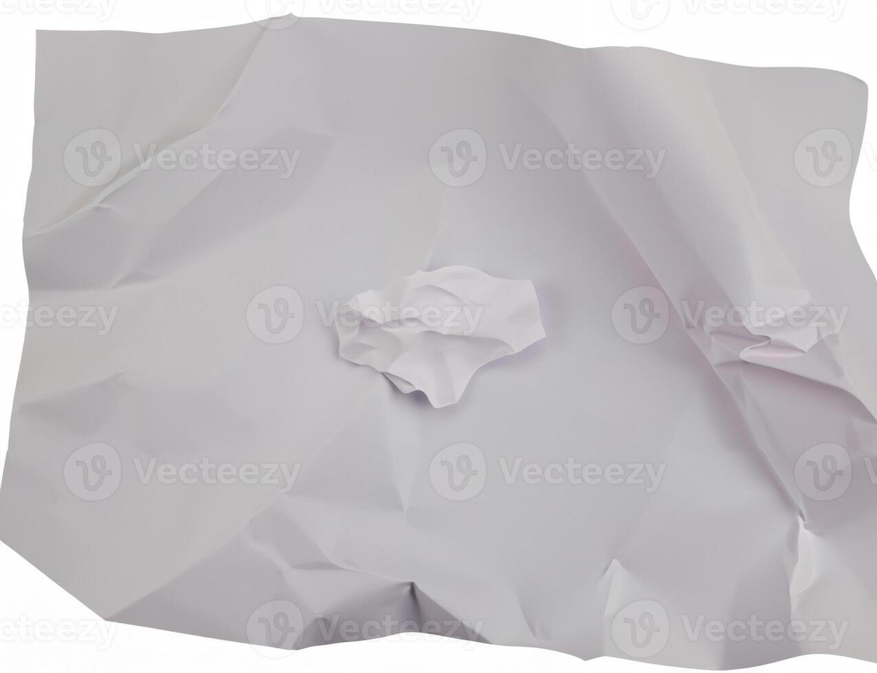 A crumpled sheet of white paper with deep folds and wrinkles, isolated on a plain white background. photo