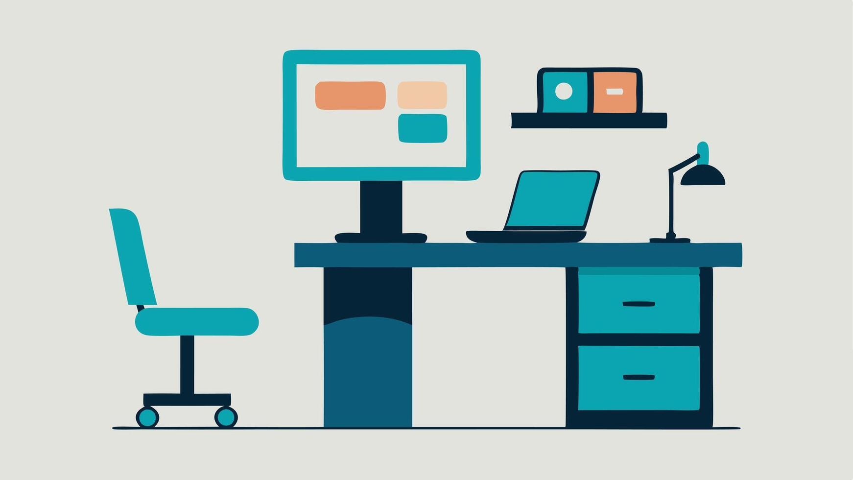 Adapted Workstations A workstation designed for accessibility featuring a heightadjustable desk with a computer and screen reader software along with large print handouts.. vector