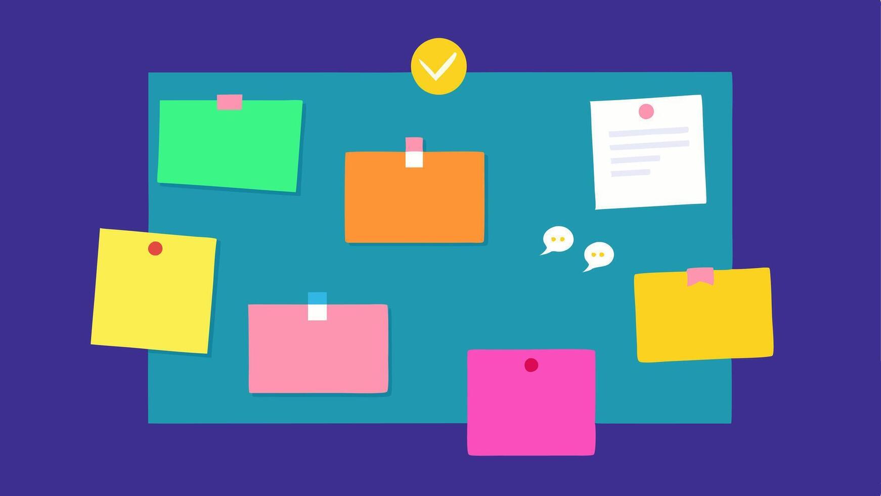 Feedback Wall A vibrant wall where employees can pin up notes and stickers for suggestions and feedback fostering an open dialogue about workplace improvements.. vector