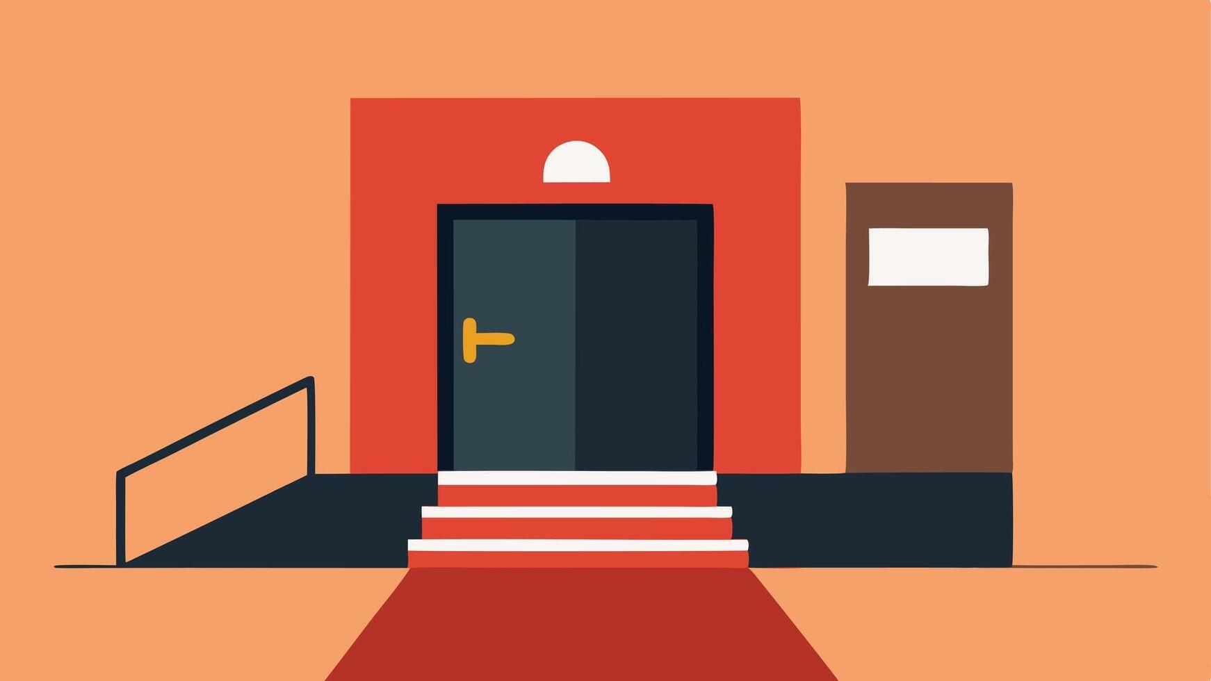 Entrance Ramp An illustration of a restaurant entrance with a wide ramp leading up to the door accompanied by a sign that reads Accessible Entrance.. vector