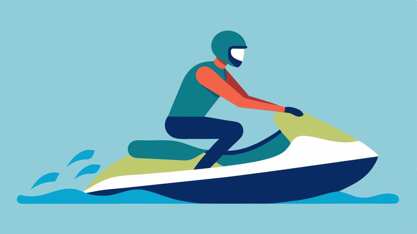 Floating on a Jet Ski A rider on a jet ski with a detachable prosthetic leg that can adapt for both water and land activities speeding across the water.. vector
