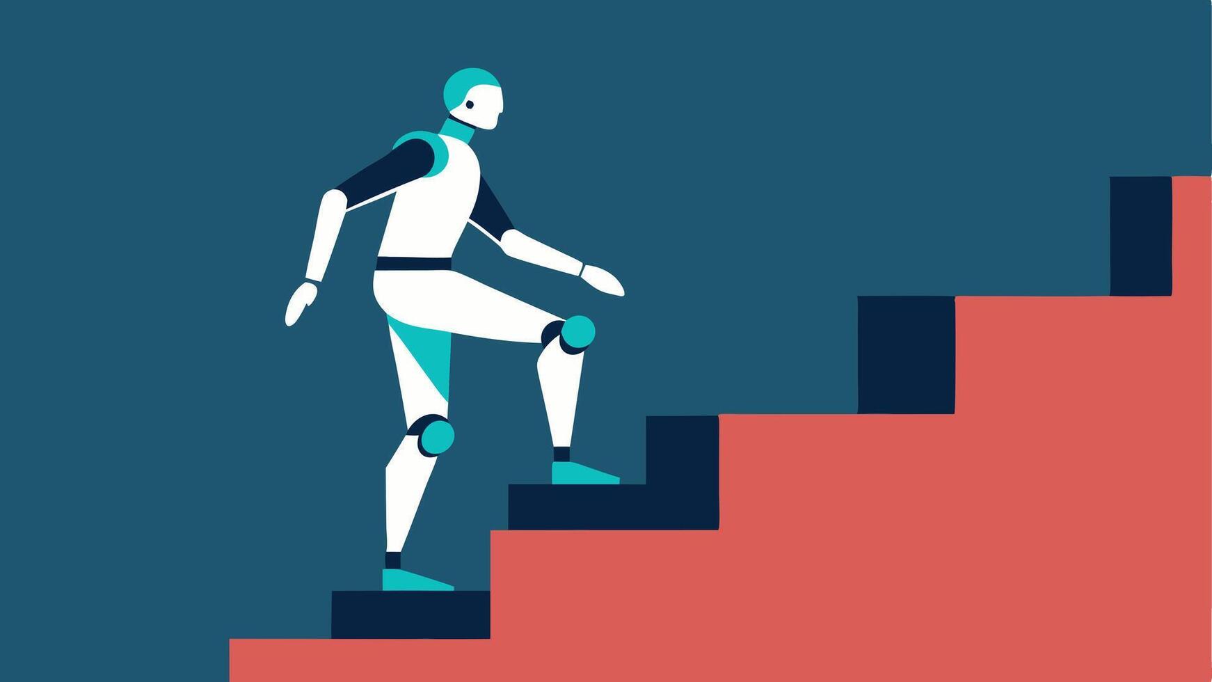 Climbing Stairs A person ascending a flight of stairs in a robotic exoskeleton clearly utilizing the assistive technology to lift their legs effortlessly with each step.. vector