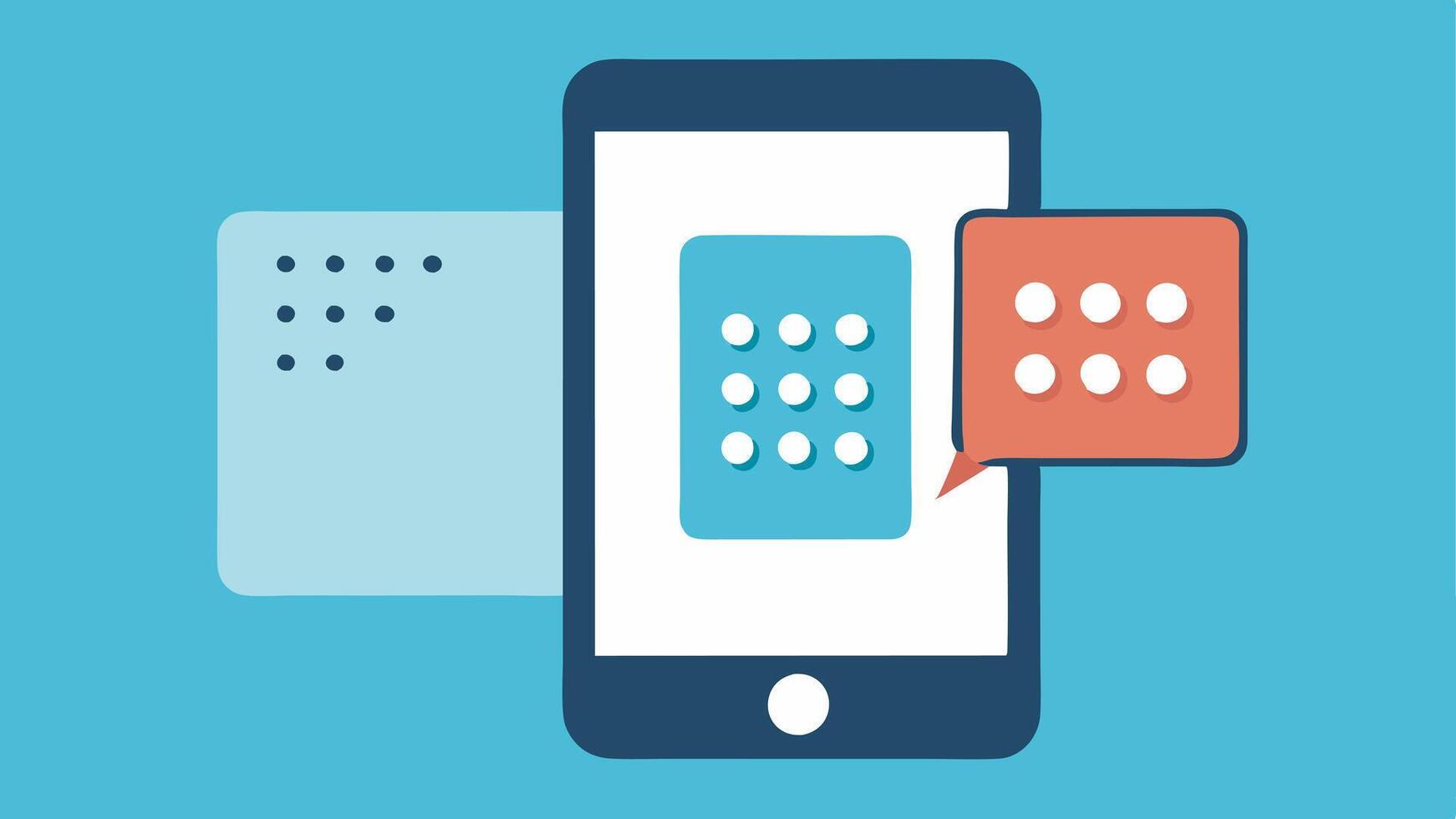 Braille Display Converter A smartphone connected to a Braille display showcasing an AI application that translates onscreen text into Braille for users who are visually impaired.. vector
