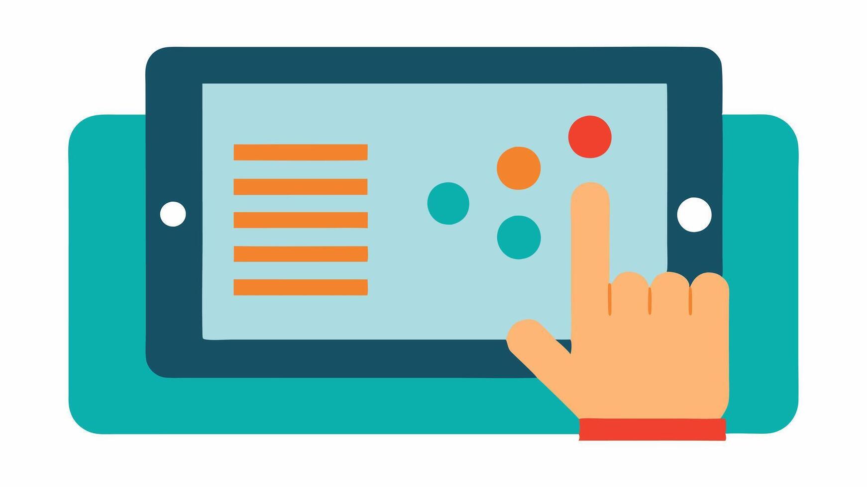 Elearning with Braille A tactile tablet device showing a screen filled with braille text and graphics. A hand is hovering above the screen emphasizing the tactile nature of the. vector