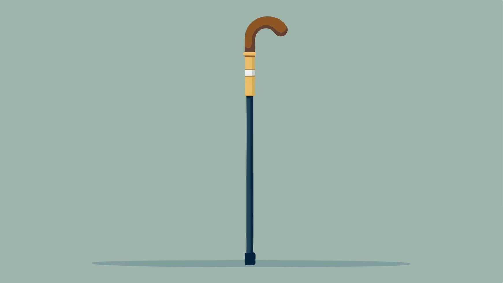Cane A simple elegant cane with a curved handle featuring a rubber base for stability and a minimalist design resting against a wall.. vector