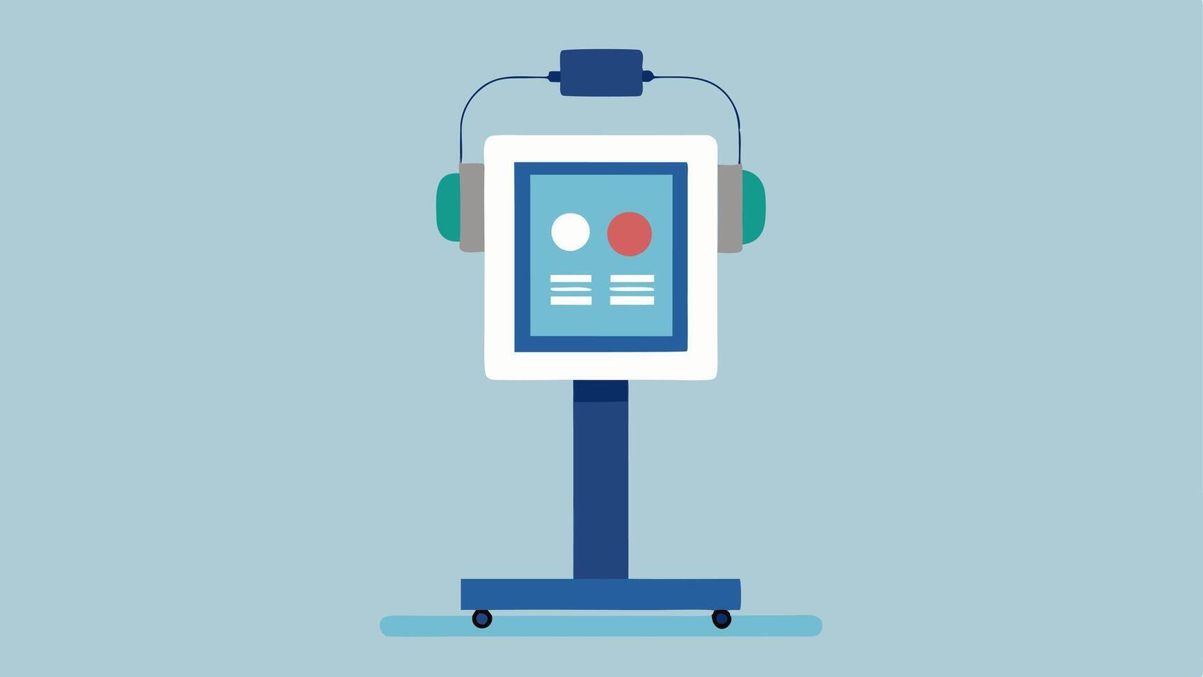Accessible Voting Machine An image of a touchscreen voting machine positioned at an accessible height with a large print display and headphones to assist voters with hearing. vector