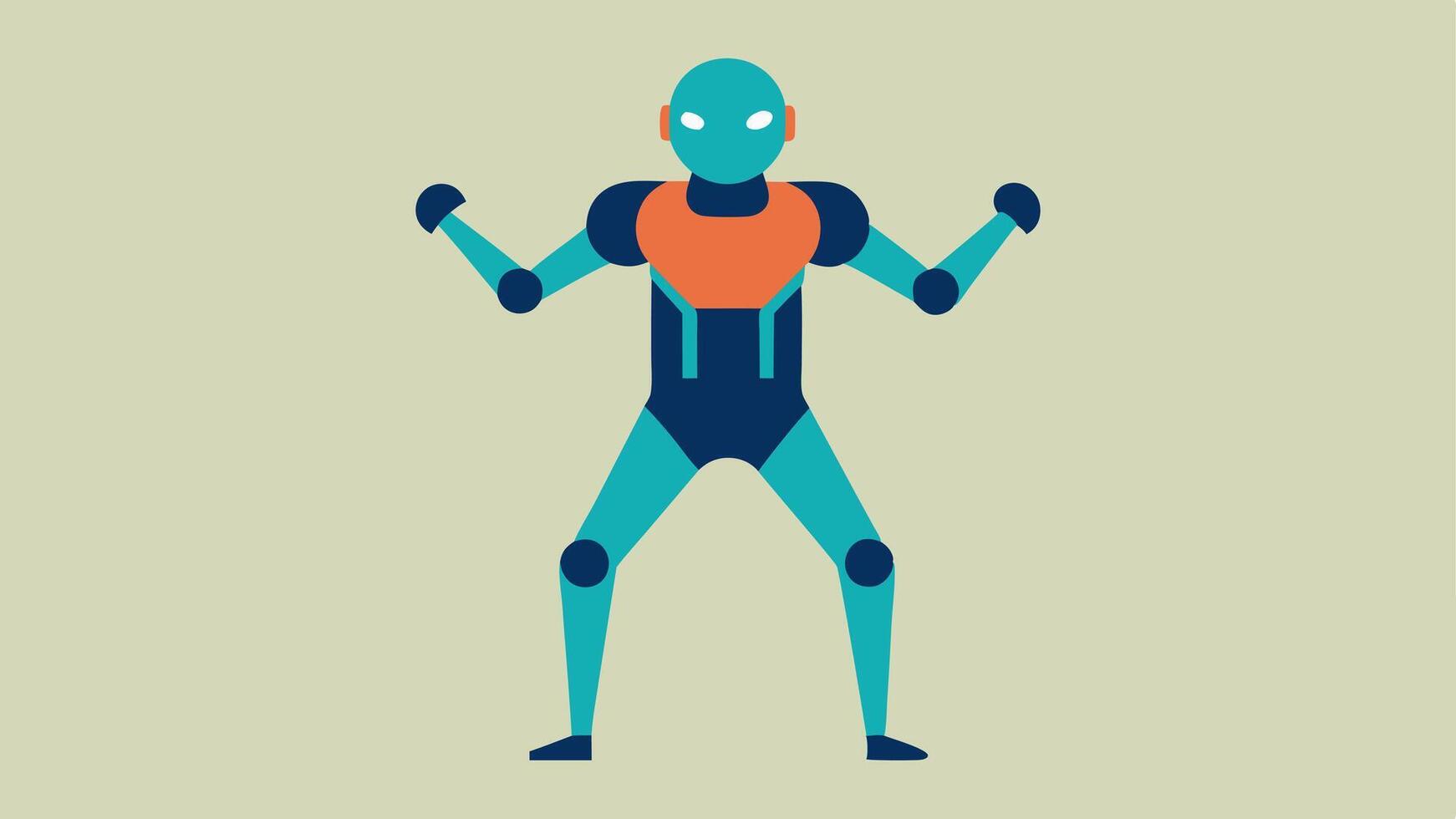 Exoskeleton Suit A simplified figure donned in a sleek exoskeleton depicted midaction emphasizing its supporting nature in lifting and mobility enhancement.. vector