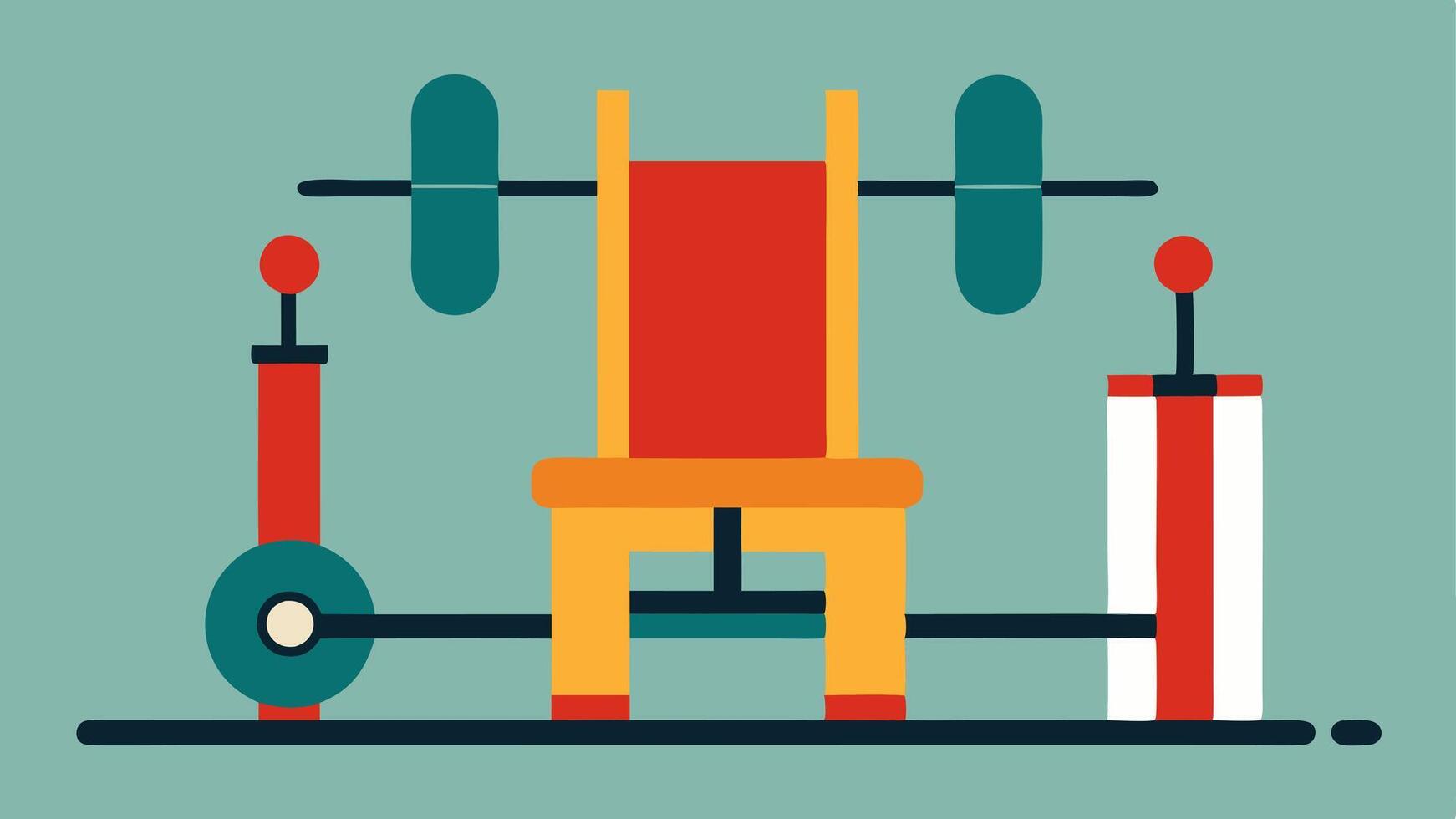Adaptive Weight Machines An illustration of a weight machine with a large accessible seat and wide handles featuring adaptive weights labeled for easy use by various individuals.. vector