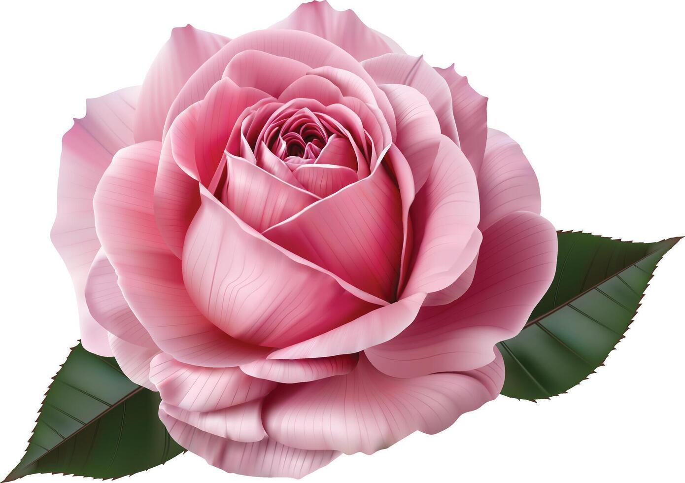 Pink Rose Flower with leaves. Pink rose against on isolate white background. vector
