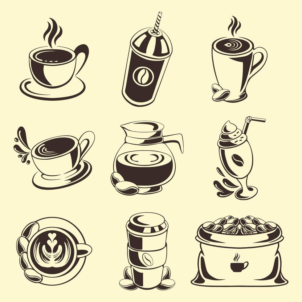 coffee set illustration design line art vector