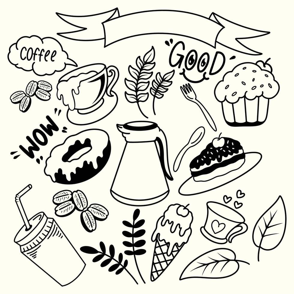 Food set design illustration line art vector