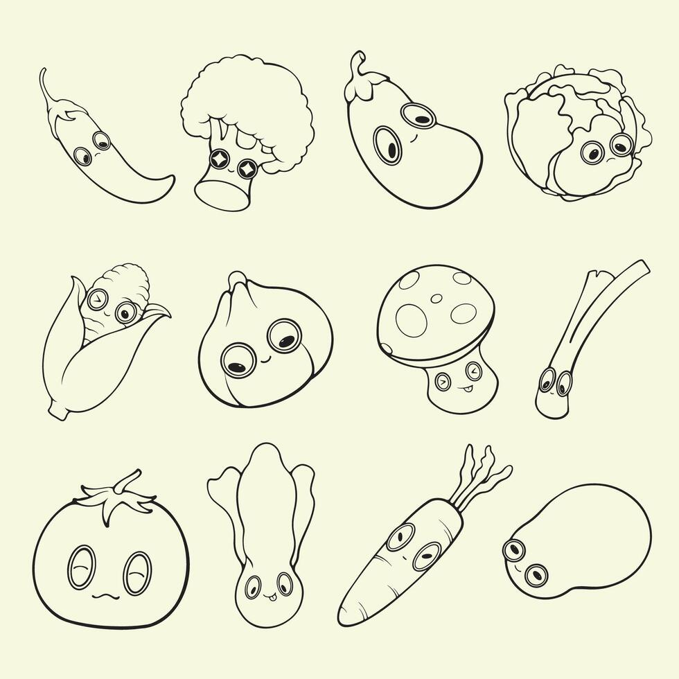 Vegetables cute Set illustration design line art vector