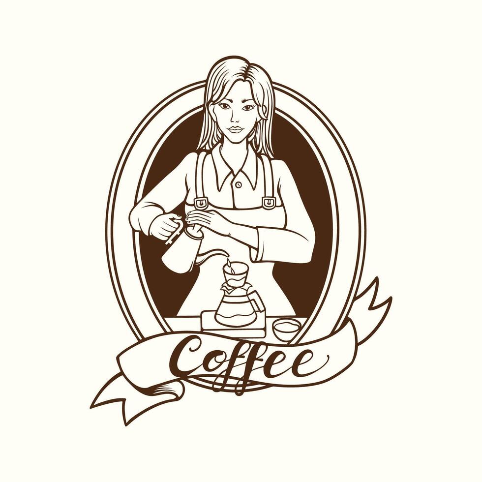 Barista coffee girl design line art vector
