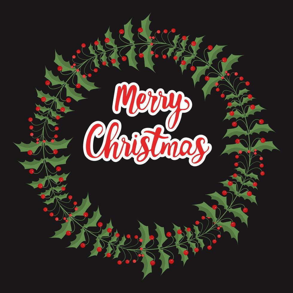 Christmas wreath with handwritten Merry Christmas inscription vector