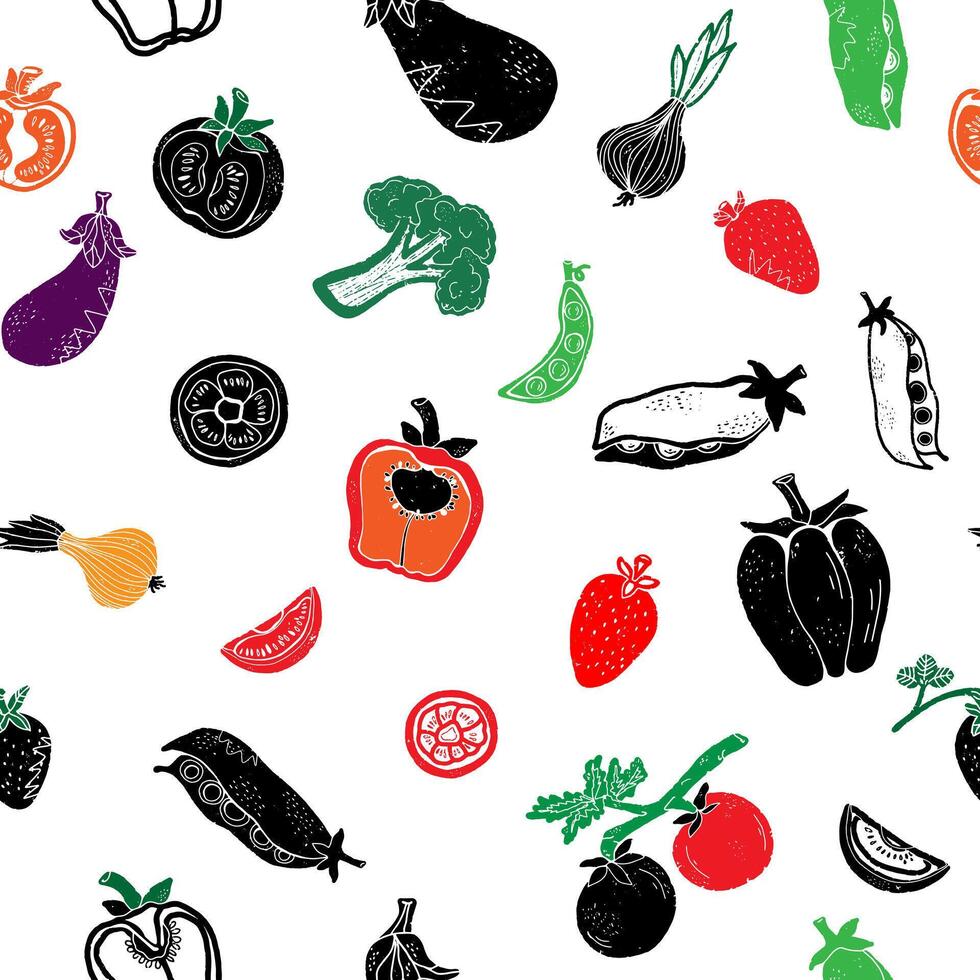 seamless pattern of vegetables and fruits vector
