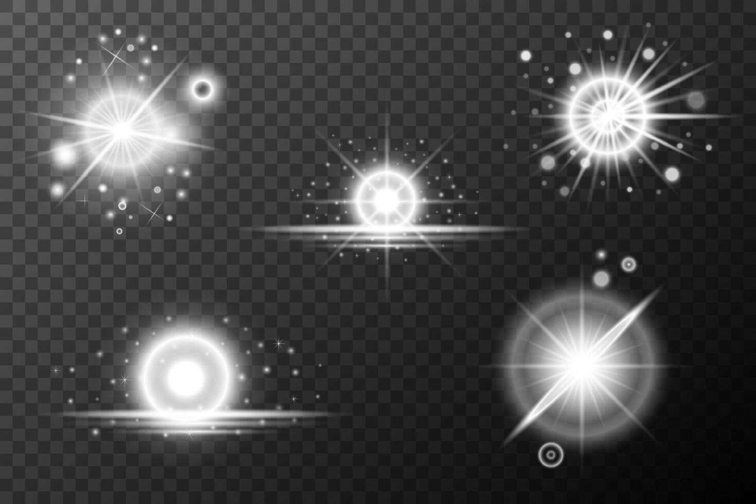 set of white light effects, stars, and light rays vector