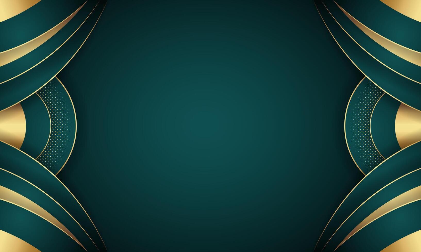 Curved golden lines on a dark green color background. Luxury realistic concept. - . vector
