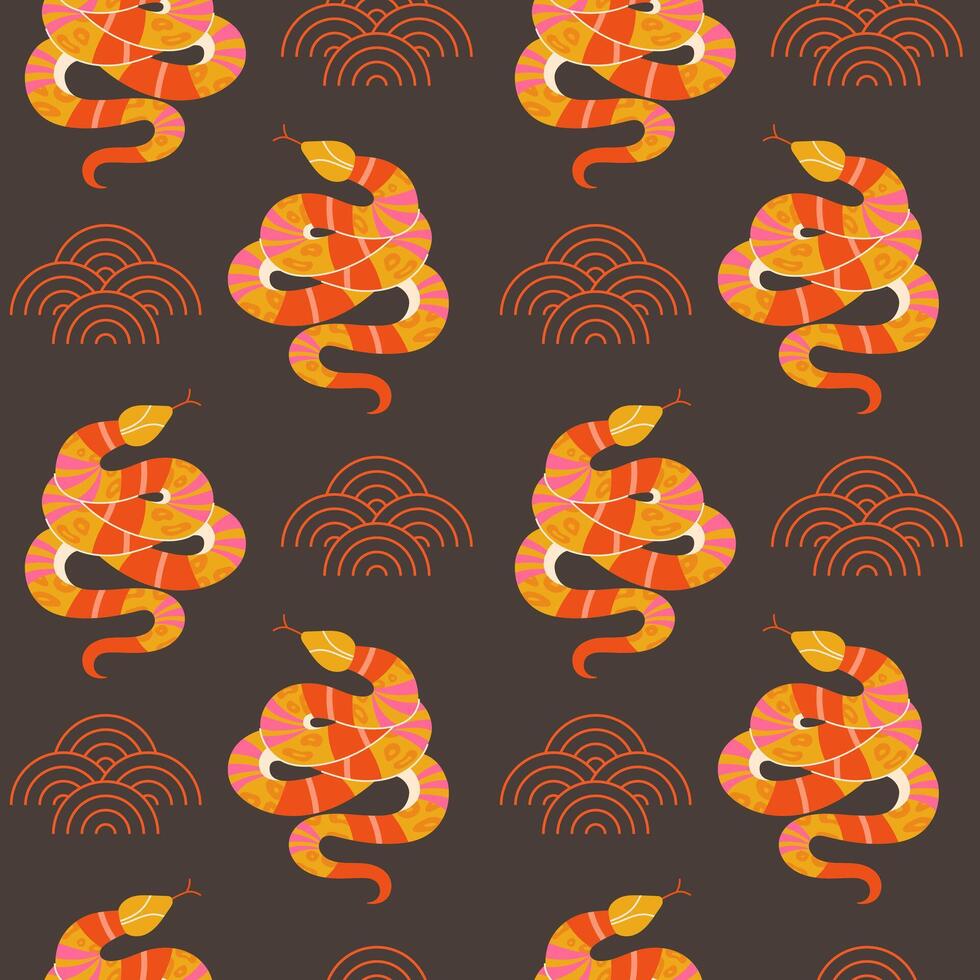 Year of the snake seamless pattern on dark background vector