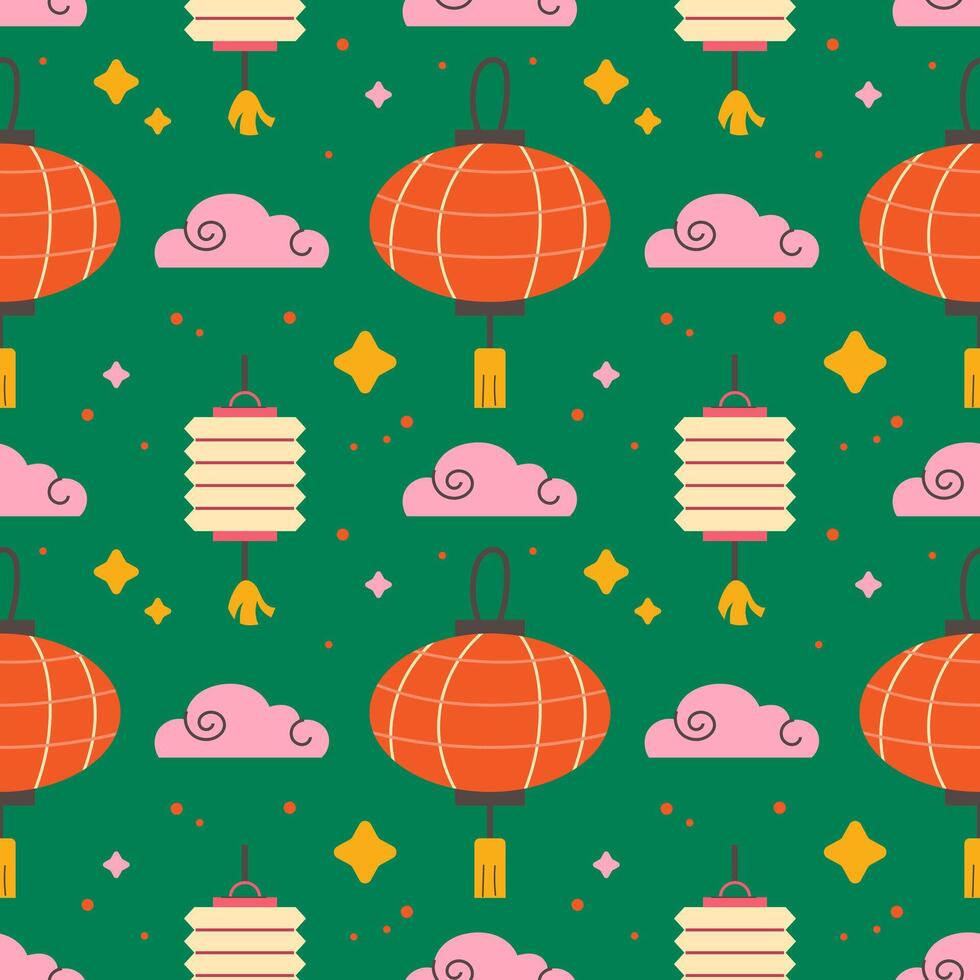 Seamless pattern with Chinese paper lanterns vector