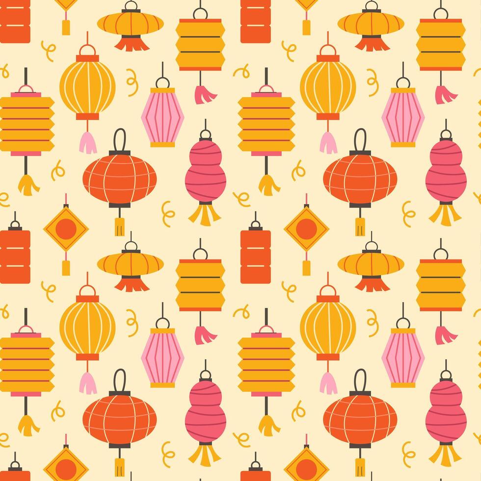 Seamless pattern with Chinese paper lanterns on a light background vector